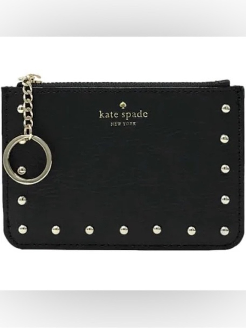 ✨Kate Spade Black Bitsy Leather Studded Zip Keychain Wallet